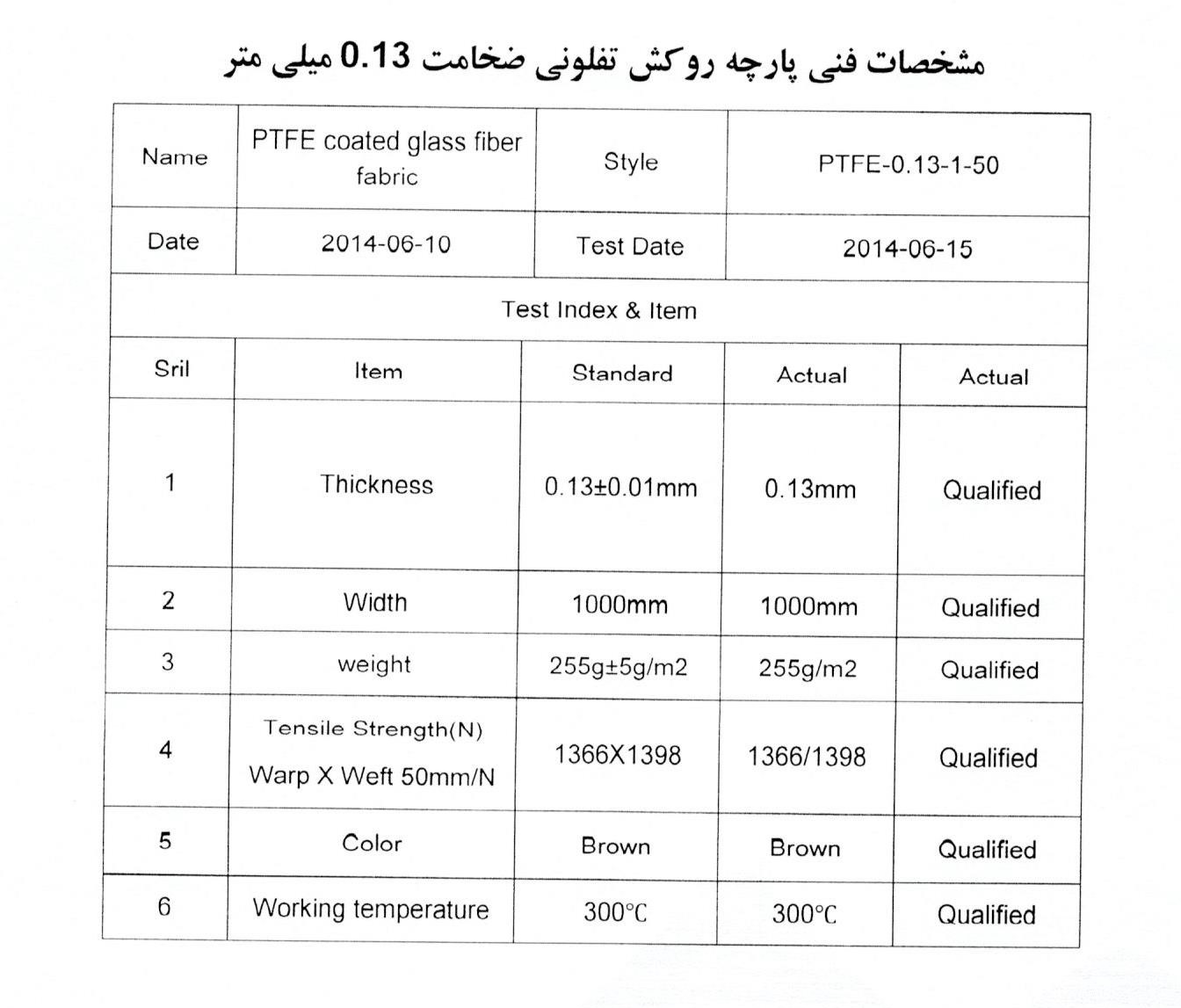 پارچه تفلون فایبر فلون ساده با ضخامت 0.13